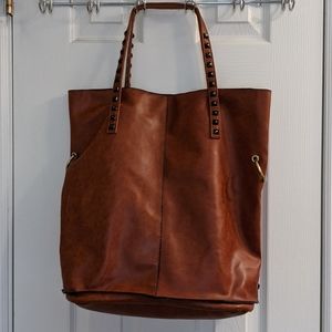Brown Faux Leather Tote Bag